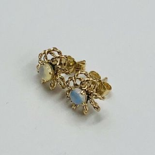 Vintage 14K Yellow Gold Opal Pierced Earrings Very Pretty 5