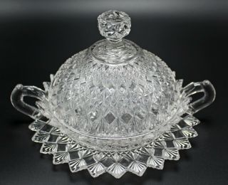 Vintage Eapg Covered Cut Glass Serving Dish Compote With Handles