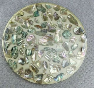 Vintage 60s Abalone Shell Acrylic Resin Lucite 2 Handle Serving Tray Plate 14 "