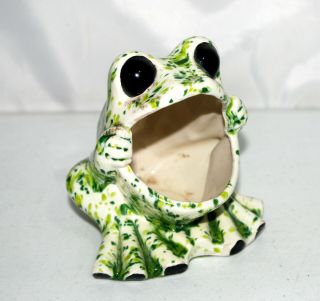 Vintage Ceramic Frog Sponge Holder Pad Scrubber Sink Green Speckled Open Mouth