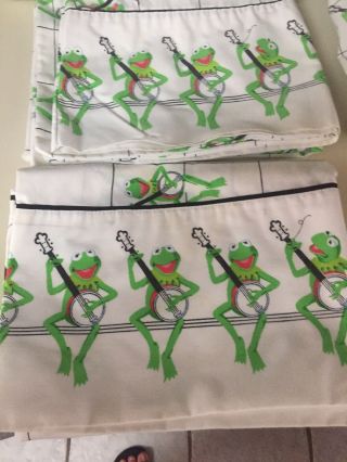 Vtg Kermit the Frog Banjo Sesame Street Full Fitted Flat 2 Pillowcases Set 2