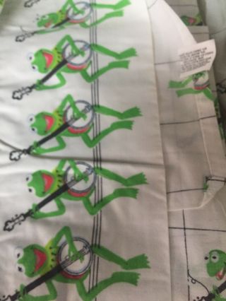 Vtg Kermit the Frog Banjo Sesame Street Full Fitted Flat 2 Pillowcases Set 4