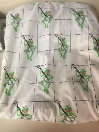 Vtg Kermit the Frog Banjo Sesame Street Full Fitted Flat 2 Pillowcases Set 6