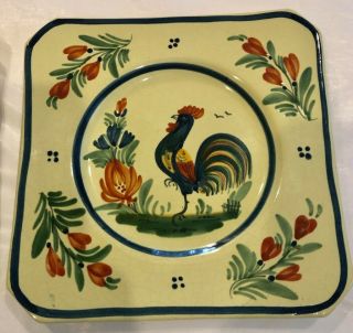 2 Vintage Hb Quimper France Soleil Yellow 7 - 1/2 " Rooster Plates