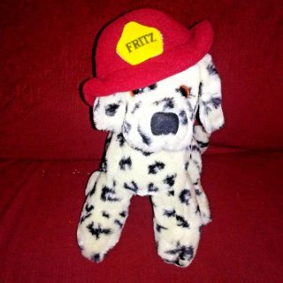 Vintage Dakin Fritz The Dalmatian Fire Dog Black White Plush Red Helmet 1985