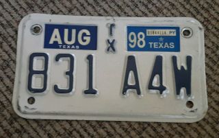 Texas Motorcycle License Plate August 1998 Metal Vintage 831 - A4w Steel