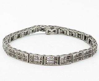 925 Silver - Vintage Filigree Detail Square Linked Chain Bracelet - B4829 2