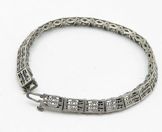 925 Silver - Vintage Filigree Detail Square Linked Chain Bracelet - B4829 4