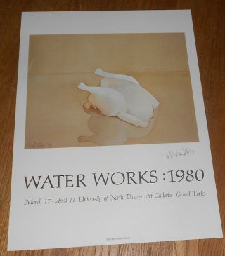 1980 Vintage Poster Signed Mark Adams - Water University Of North Dakota