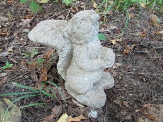 Vintage 8 " Tall Cement Happy Squirrel W/nut Garden Concrete Statue
