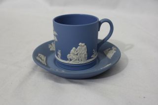 Vintage Wedgwood Cream On Lavender (blue) Jasperware Demitasse Cup & Saucer Set