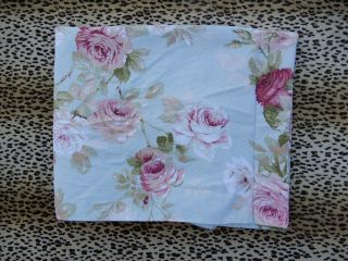 Shabby Chic Cotton Shower Curtain Light Blue Pink Floral Roses Vintage 62 " X 68 "
