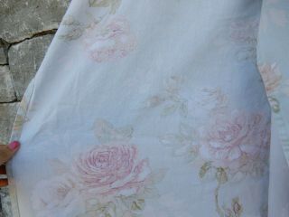 Shabby Chic Cotton Shower Curtain Light Blue Pink Floral Roses Vintage 62 