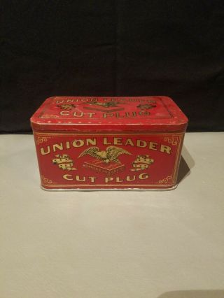 Vintage Union Leader Cut Plug Tobacco Tin - Hinged Lid