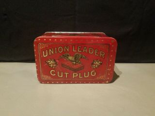 VINTAGE UNION LEADER Cut Plug Tobacco Tin - Hinged Lid 5