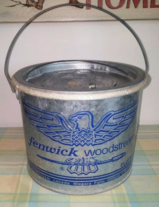 Vtg Fenwick Woodstream Flottant Galvanized Aluminum Minnow Bucket/ 88f