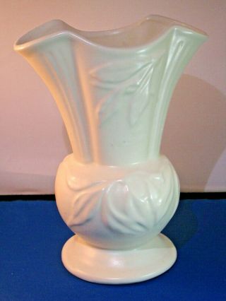 Vintage Mccoy Pottery 8.  25 " Matte White Vase With Floral Pattern Made In Usa