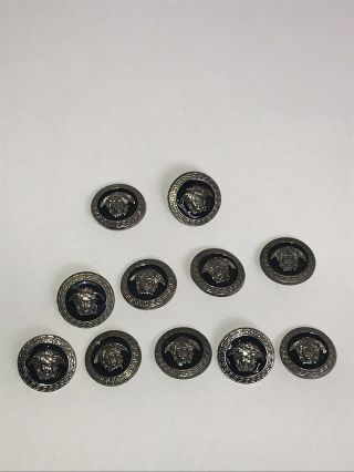 Set Of 11 Vintage Medusa Head Buttons Loose Metal Black Enamel Silver Tone 80’s