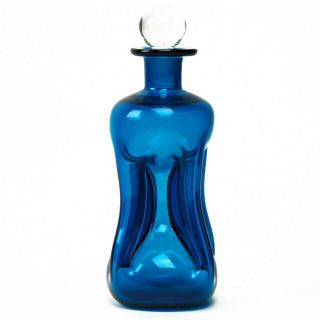 Vintage Kastrup Jacob Bang Kluk Kluk Blue Pinched Glass Decanter Bottle w/ Label 3