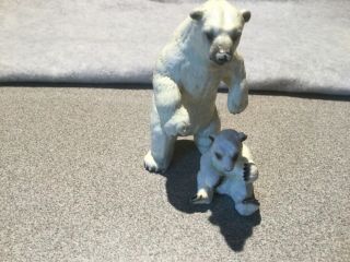 2 Vintage Schleich Animals.  Polar Bear Mom & Baby