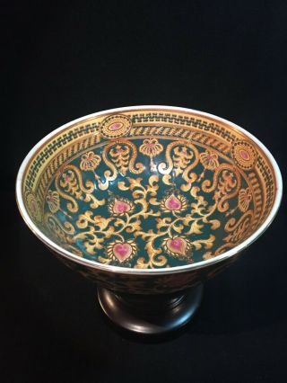 Vintage Porcelain Oriental Accent Bowl w/Green and Pink Floral Motif 2