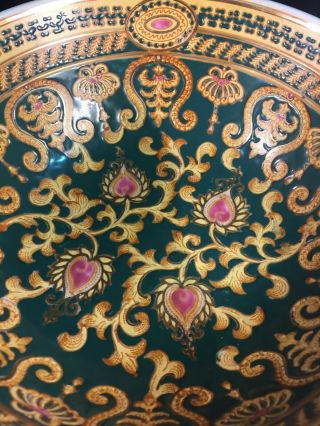 Vintage Porcelain Oriental Accent Bowl w/Green and Pink Floral Motif 4
