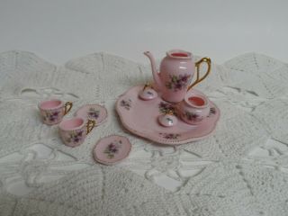 Vintage Children ' s Mini Tea Set - Pink with Purple Flowers 4