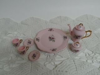 Vintage Children ' s Mini Tea Set - Pink with Purple Flowers 5