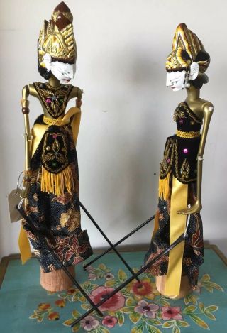 Vintage Indonesian Stick Puppet Dolls Wayang Golek