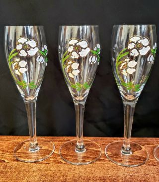 Vintage Perrier Jouet Belle Epoque Fluted Champagne Glasses Hand Painted 5pc