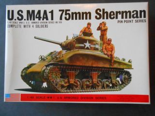 Vintage & Rare 1/48 Ww2 U.  S.  M4a1 75mm Sherman Medium Tank Model Kit