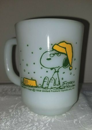 Vintage Fire King Peanuts Snoopy Snows On My French Toast Coffee Mug