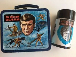 Six Million Dollar Man - Vintage - 1974 Metal Lunch Box And 1978 Thermos