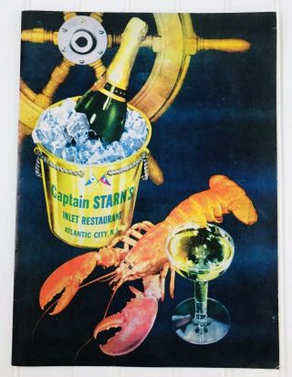 Vintage Captain Starns Seafood Restaurant Atlantic City N.  J.  Menu Inlet Boat
