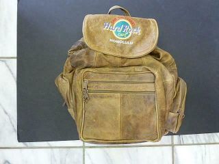 Vintage Hard Rock Cafe Honolulu Hi Save The Planet Brown Leather Backpack Bag
