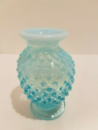 Vintage Fenton Aqua Blue Opalescent Hobnail Round Top Small Vase