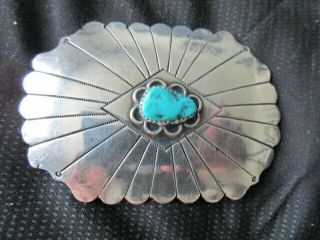 Vintage Western Sterling Silver Belt Buckle And Turquoise Stone