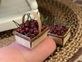 Vintage Miniature Dollhouse Artisan Janet Uyetake Pint & Quart Stemmed Cherries