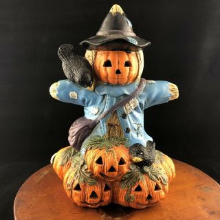 Vtg Ceramic Scarecrow Night Light Halloween Decoration Pumpkin Jack O Lantern