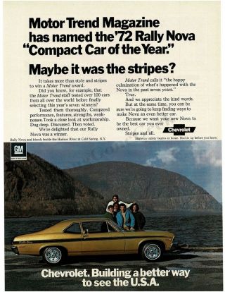 1972 Chevrolet Chevy Rally Nova Gold 2 - Door Hardtop Hudson River Vtg Print Ad