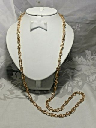 Long 36 " Vintage Monet Shiny Gold - Tone Chain Necklace Unusual Links