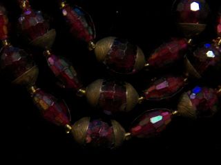 Vintage Multifaceted Plum Triple Strand Beaded Necklace with Brass Accents 18 