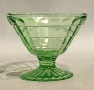 Vintage Green Depression Glass Footed Block Optic Dessert Berry Bowls Set Of 9