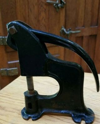 (8/17) Antique Vintage Rex 27 Black Cast Iron Rivet Punch Tool Leather Riveter