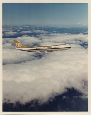 Large Vintage Photo - Seaboard World Boeing 747 In - Flight