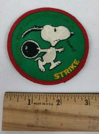 Vintage Snoopy Strike Bowling Patch 3 " 1971 United Peanuts Syndicate Inc