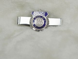 Vintage State Of Michigan Police Badge Tie Bar Clip
