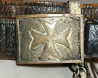 1900 Antique Masonic Knight Templar Old Iron Cross Buckle Sword Rig Leather Belt