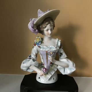 Antique/vtg Capodimonte Mark Girl/lady Floral Hand Painted Porcelain Figurine 6 "