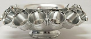 Vintage Aluminum Wear Ever Wear Punch Bowl Set With 12 Cups